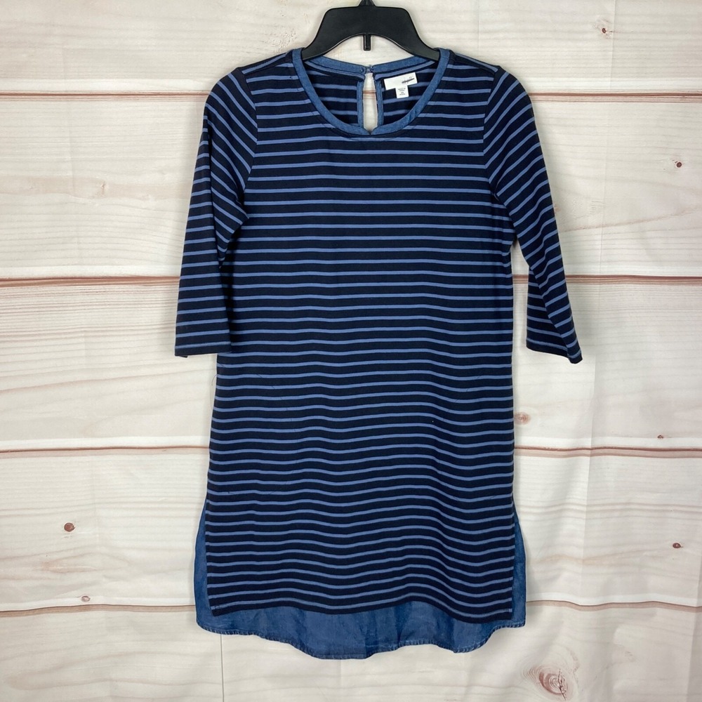 J. Jill Dress Womens PXS Blue Stripe Layered T-Shirt 3/4 Sleeve Pullover Cotton